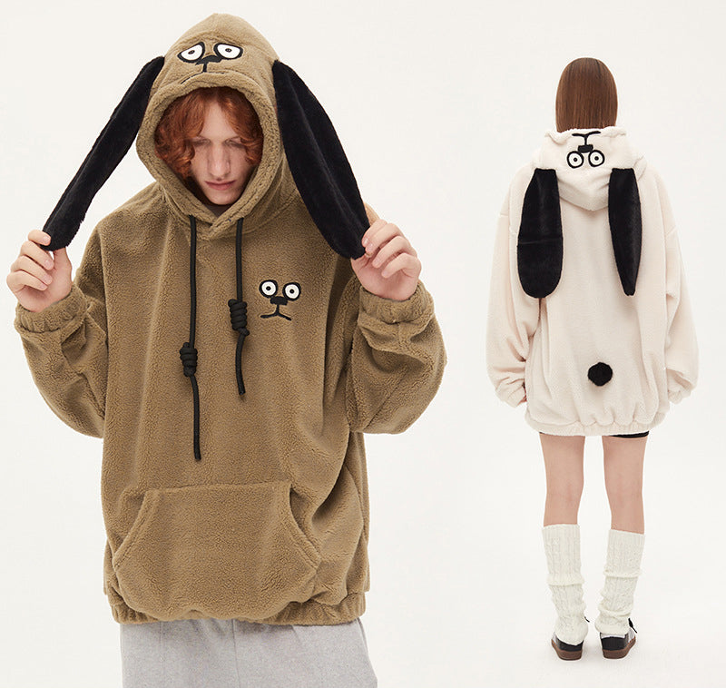 Autumn And Winter Hooded Thick Dog Ears Hoodie Cute Soft Waxy Couple Wear Loose Coat Trend