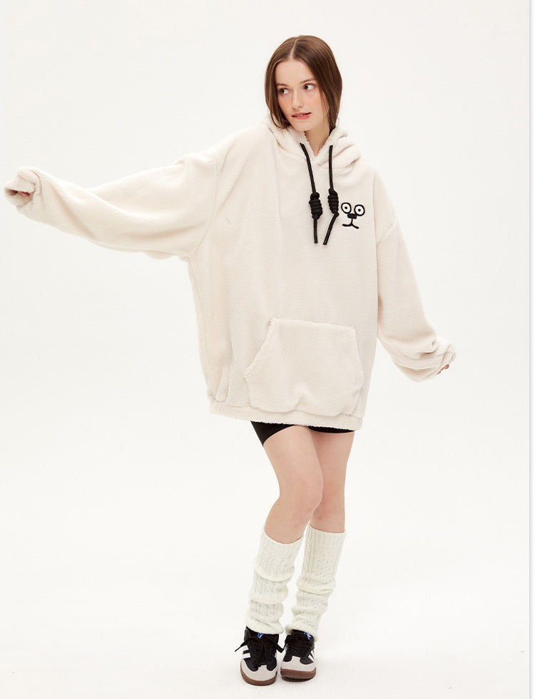 Autumn And Winter Hooded Thick Dog Ears Hoodie Cute Soft Waxy Couple Wear Loose Coat Trend