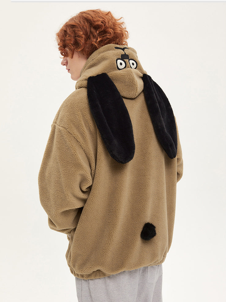 Autumn And Winter Hooded Thick Dog Ears Hoodie Cute Soft Waxy Couple Wear Loose Coat Trend