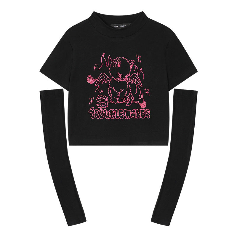 New Design Feeling Sweet Cool Spice Girl Style Short-Sleeved T-Shirt Short Slim-Fit Sleeve Top Girls Summer