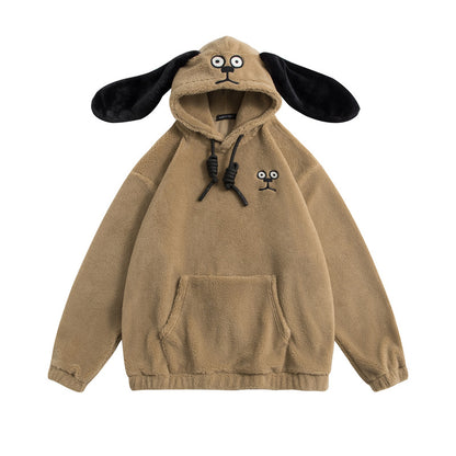 Autumn And Winter Hooded Thick Dog Ears Hoodie Cute Soft Waxy Couple Wear Loose Coat Trend
