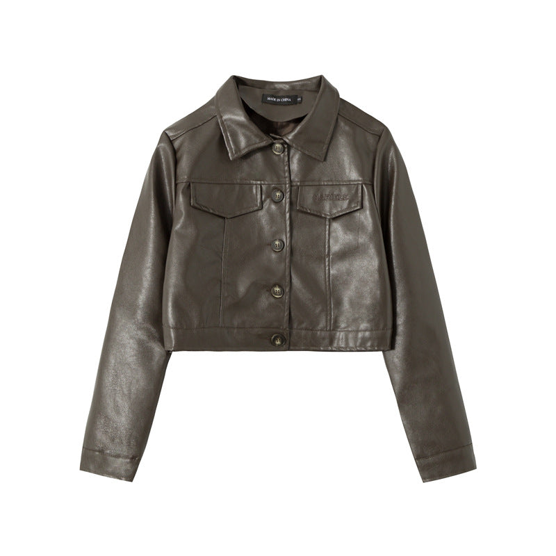 Autumn New Pu Leather Trendy Cool Jacket Jacket Short Lapel Street Top For Ladies