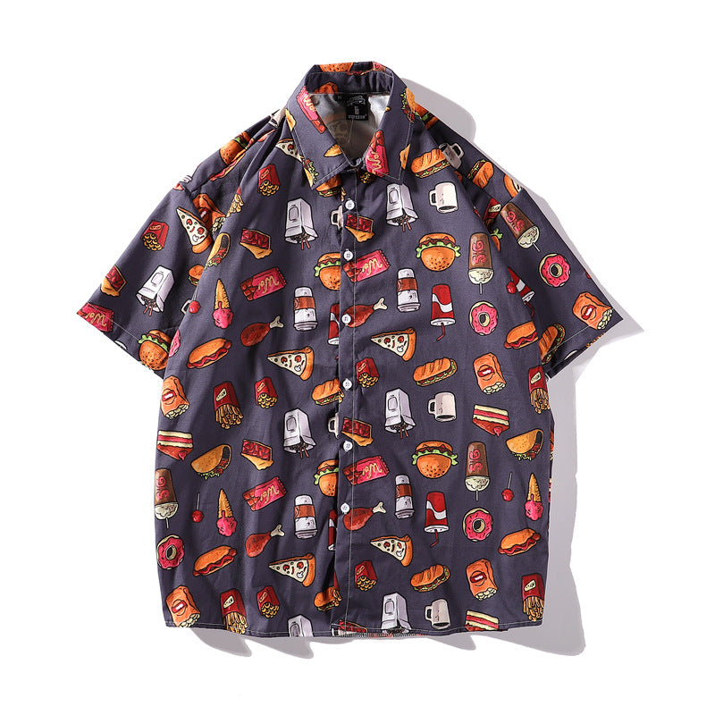 Full Printed Short Sleeve Shirt Cargo Casual Couple Shirt