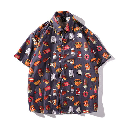 Full Printed Short Sleeve Shirt Cargo Casual Couple Shirt