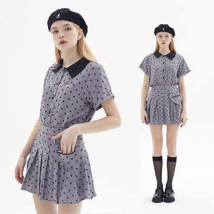 Sweet Pleated Skirt Plaid Skirt Summer Love Skirt Short Sleeve Shirt Summer Women