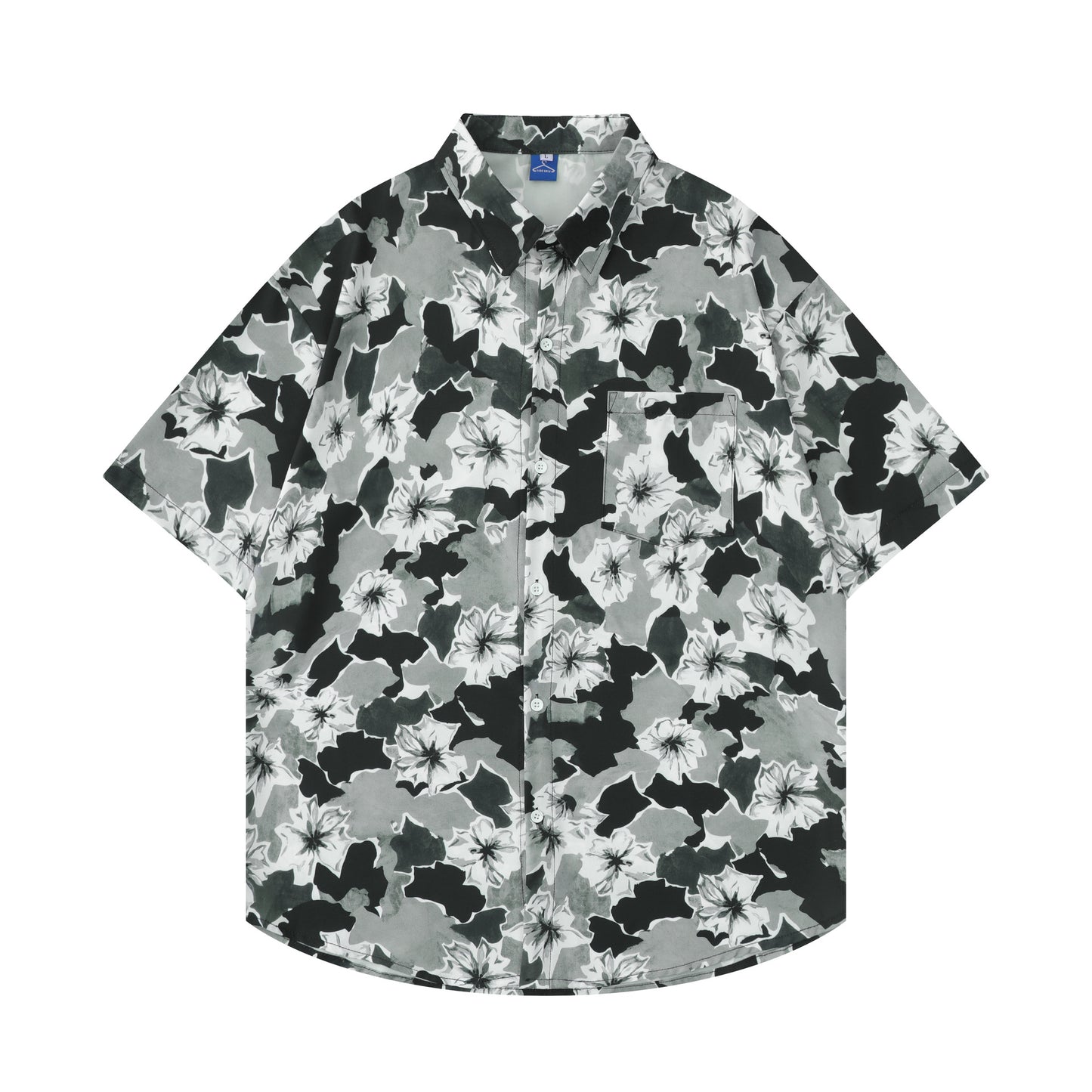 Flower Chiffon Printed Short-Sleeved Shirt For Unisex Lapel Loose Casual Shirt