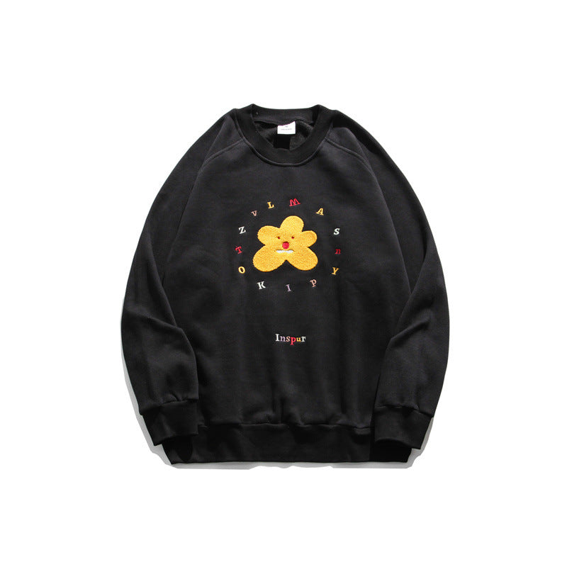 Lovers  Plus Fleece Small Daisy Hoodie Version New Embroidery Tide