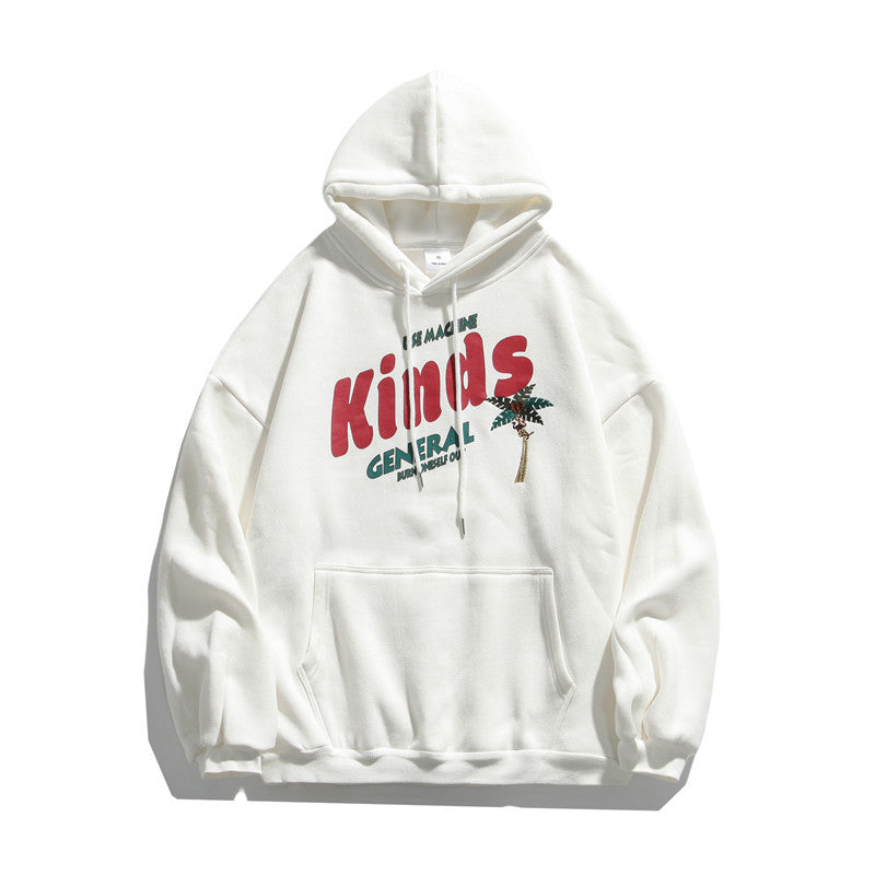 Autumn And Winter Plus Fleece Hooded Couple Hoodie Loose Korean Bf Print Lazy Port Style Casual Coat