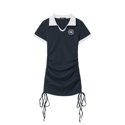 Polo Collar Dress Female Summer Lapel Pure Desire Spice Slim-Fit Wrap Hip Skirt Drawstring Skirt