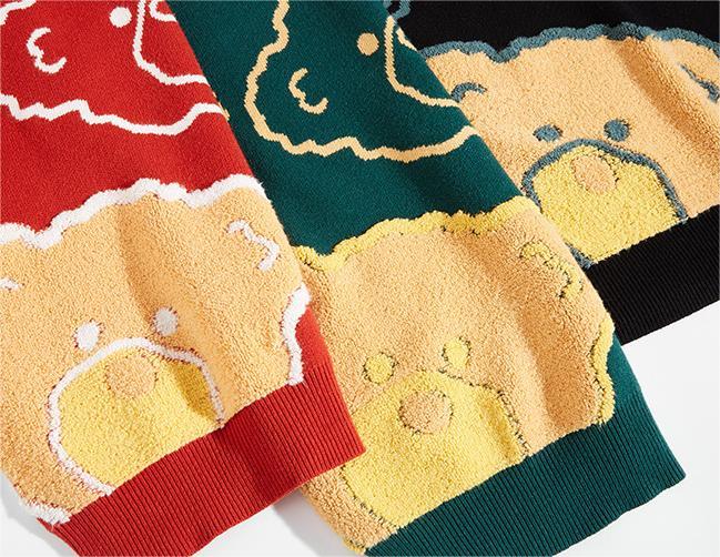 Jacquard Knit Bear Sweater Autumn And Winter New Oversized Sweater