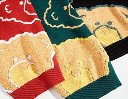 Jacquard Knit Bear Sweater Autumn And Winter New Oversized Sweater