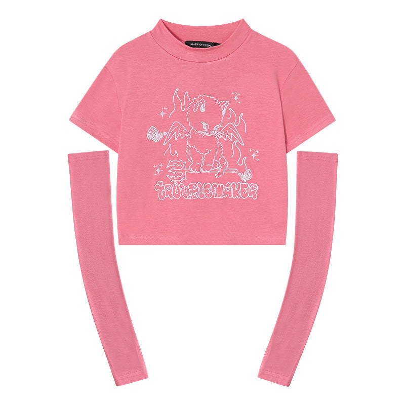 New Design Feeling Sweet Cool Spice Girl Style Short-Sleeved T-Shirt Short Slim-Fit Sleeve Top Girls Summer