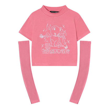 New Design Feeling Sweet Cool Spice Girl Style Short-Sleeved T-Shirt Short Slim-Fit Sleeve Top Girls Summer