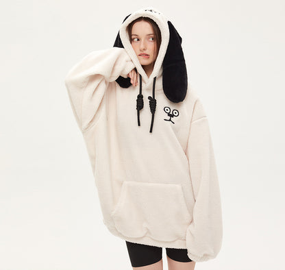 Autumn And Winter Hooded Thick Dog Ears Hoodie Cute Soft Waxy Couple Wear Loose Coat Trend