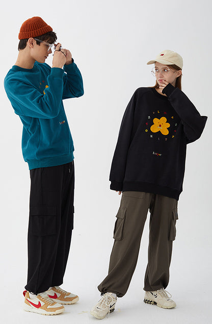 Lovers  Plus Fleece Small Daisy Hoodie Version New Embroidery Tide