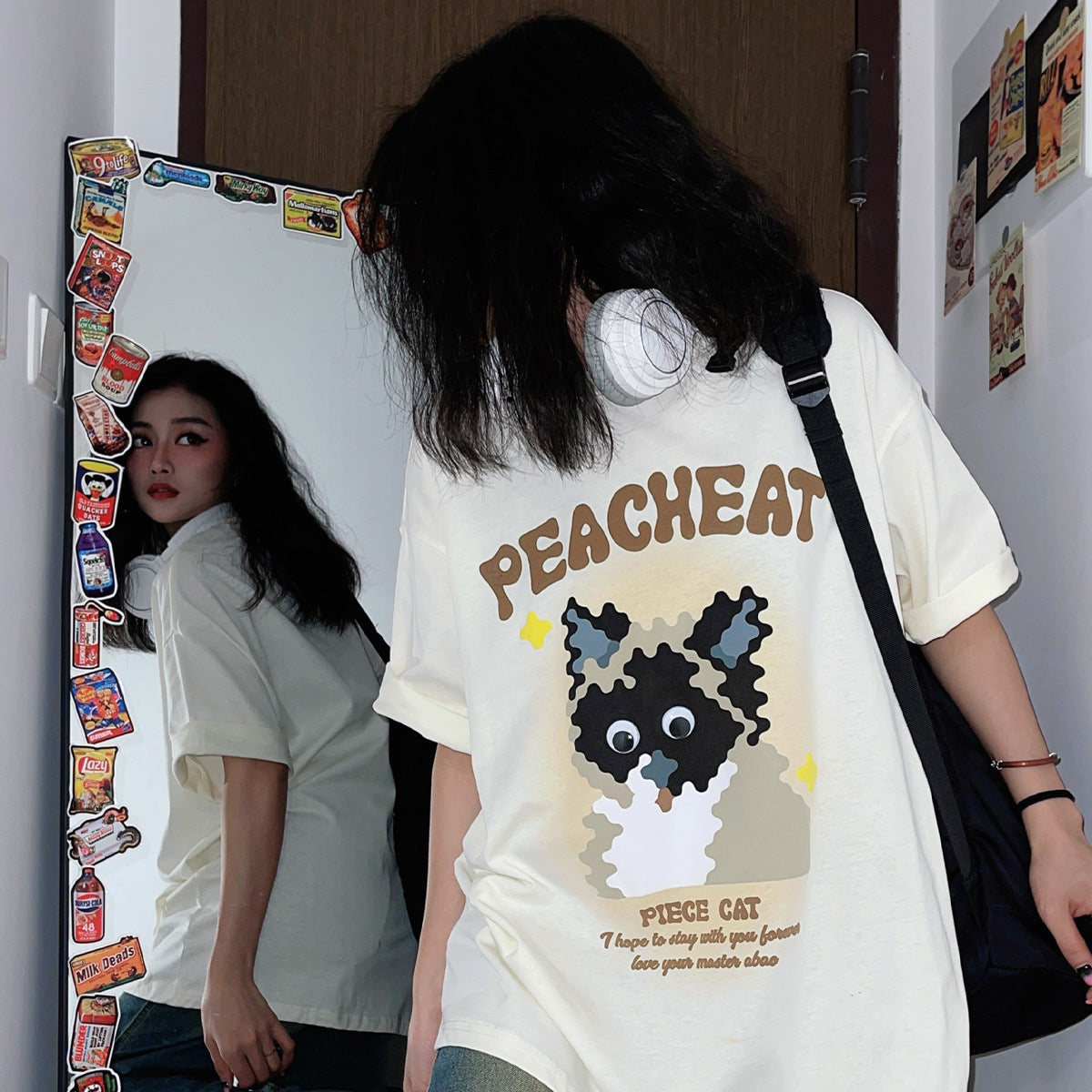 Cotton Short Sleeve Summer New Crew-Neck Printed Top Cartoon Retro Loose T-Shirt