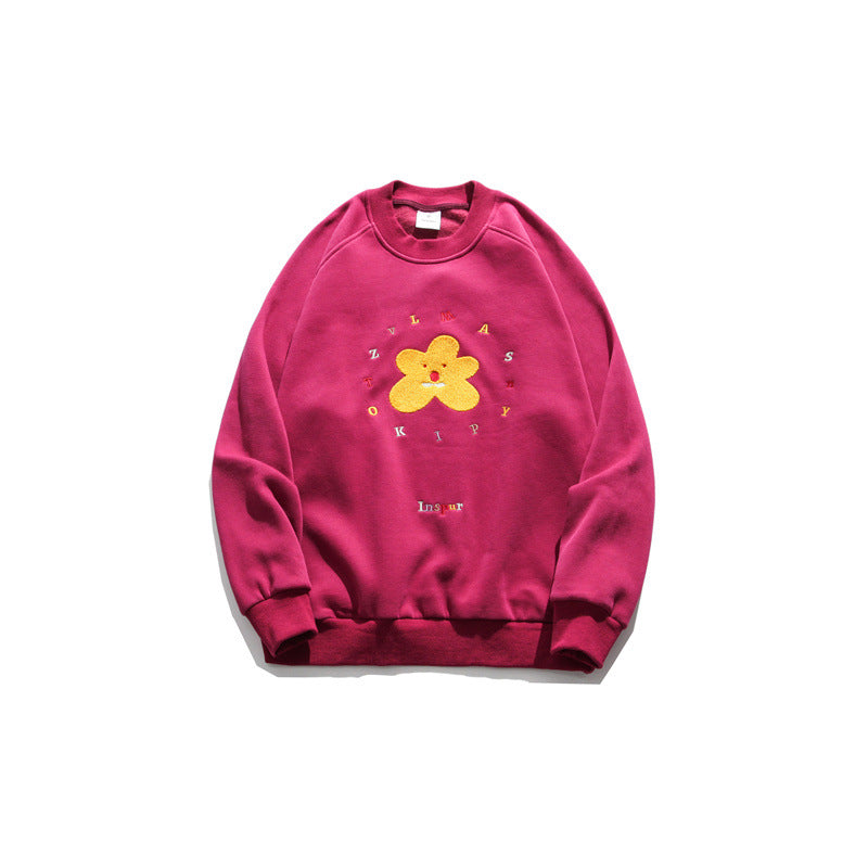 Lovers  Plus Fleece Small Daisy Hoodie Version New Embroidery Tide