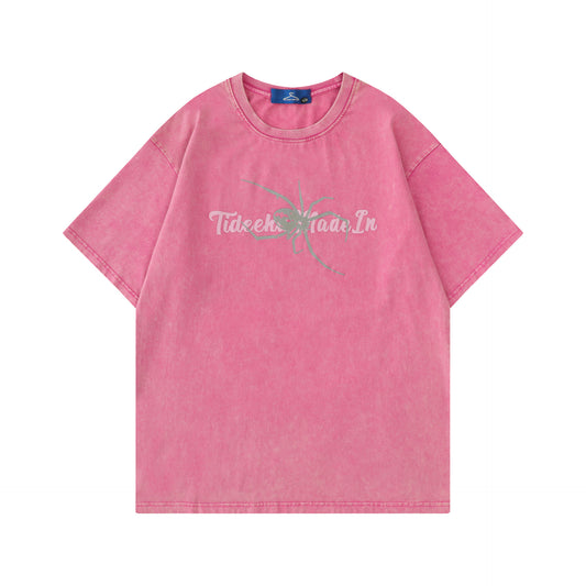 Vintage Wash Short Sleeve Round Neck Loose Shirt Letter Printed T-Shirt Summer