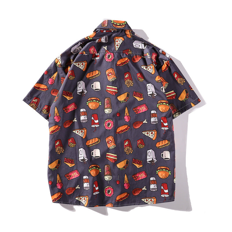 Full Printed Short Sleeve Shirt Cargo Casual Couple Shirt