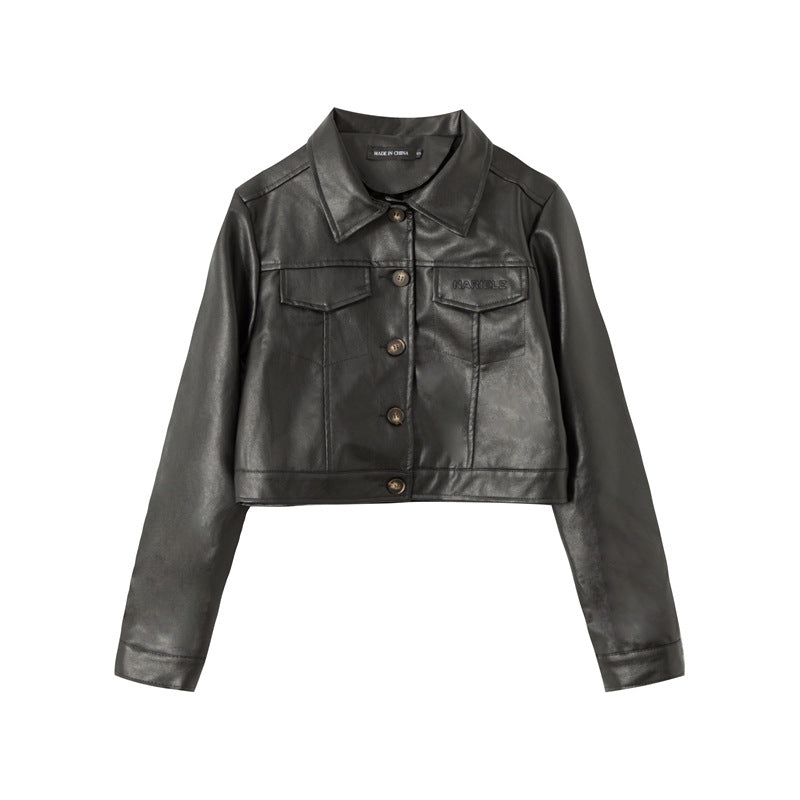 Autumn New Pu Leather Trendy Cool Jacket Jacket Short Lapel Street Top For Ladies