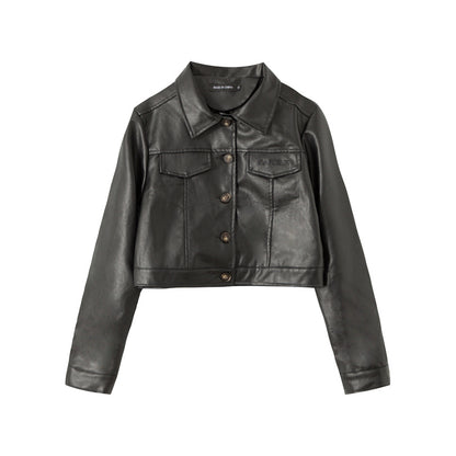 Autumn New Pu Leather Trendy Cool Jacket Jacket Short Lapel Street Top For Ladies