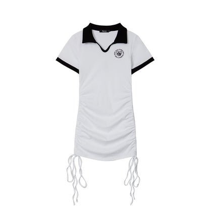 Polo Collar Dress Female Summer Lapel Pure Desire Spice Slim-Fit Wrap Hip Skirt Drawstring Skirt