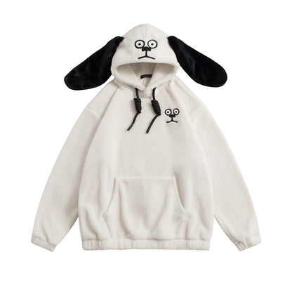 Autumn And Winter Hooded Thick Dog Ears Hoodie Cute Soft Waxy Couple Wear Loose Coat Trend