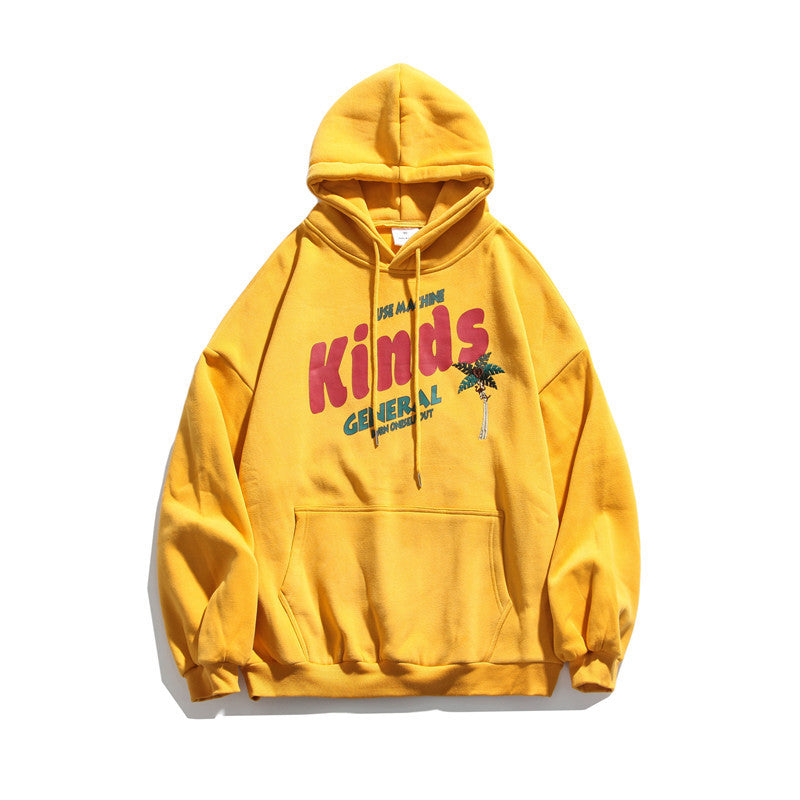 Autumn And Winter Plus Fleece Hooded Couple Hoodie Loose Korean Bf Print Lazy Port Style Casual Coat