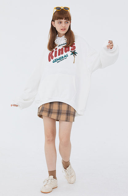 Autumn And Winter Plus Fleece Hooded Couple Hoodie Loose Korean Bf Print Lazy Port Style Casual Coat