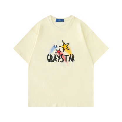 Fashion Men'S Trend Stars Hand-Painted Short-Sleeved Summer Crew Neck Oversize Couple Print T-Shirt