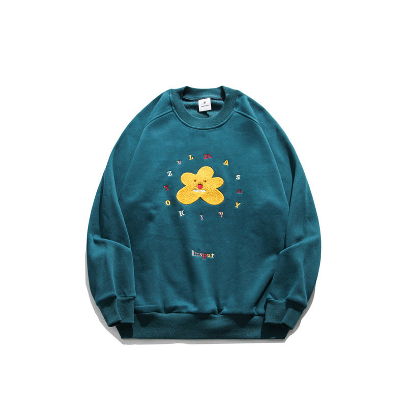 Lovers  Plus Fleece Small Daisy Hoodie Version New Embroidery Tide