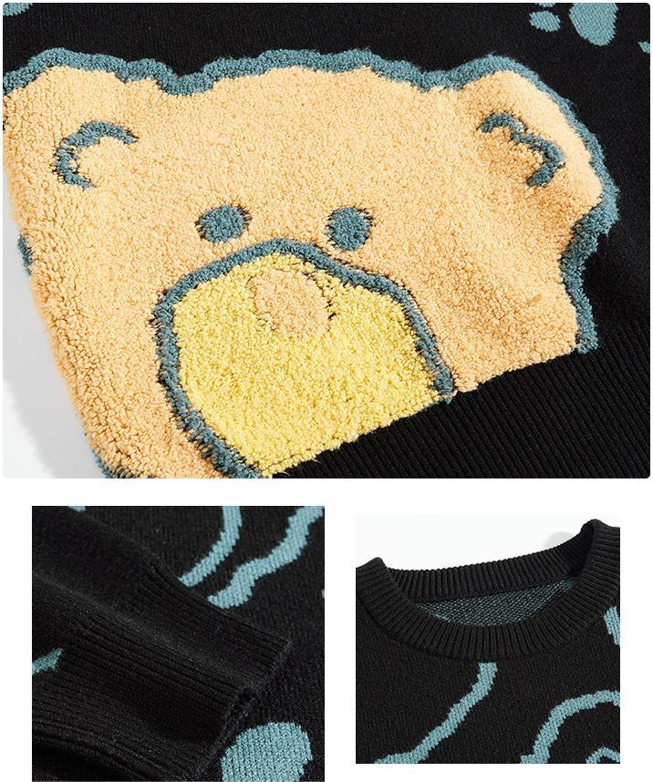 Jacquard Knit Bear Sweater Autumn And Winter New Oversized Sweater
