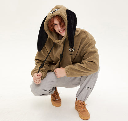 Autumn And Winter Hooded Thick Dog Ears Hoodie Cute Soft Waxy Couple Wear Loose Coat Trend
