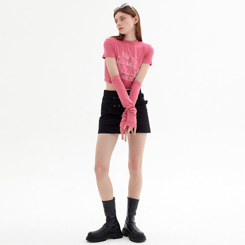 New Design Feeling Sweet Cool Spice Girl Style Short-Sleeved T-Shirt Short Slim-Fit Sleeve Top Girls Summer