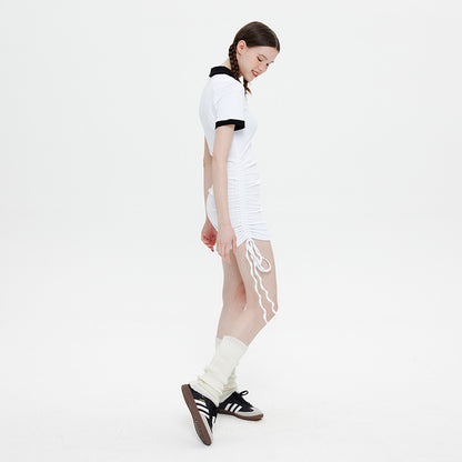 Polo Collar Dress Female Summer Lapel Pure Desire Spice Slim-Fit Wrap Hip Skirt Drawstring Skirt