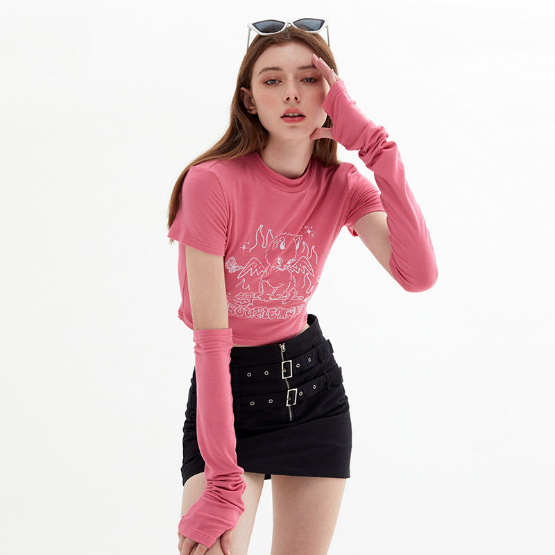 New Design Feeling Sweet Cool Spice Girl Style Short-Sleeved T-Shirt Short Slim-Fit Sleeve Top Girls Summer