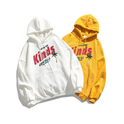 Autumn And Winter Plus Fleece Hooded Couple Hoodie Loose Korean Bf Print Lazy Port Style Casual Coat