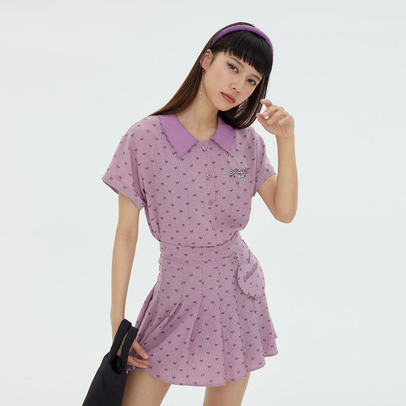 Sweet Pleated Skirt Plaid Skirt Summer Love Skirt Short Sleeve Shirt Summer Women
