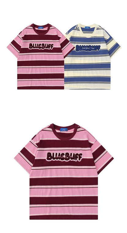 Clothes Striped Short Sleeve Men'S Summer Fashion Cotton T-Shirt Loose Casual Color Contrast For Unisex