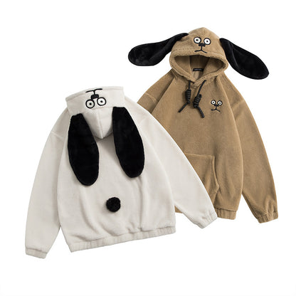 Autumn And Winter Hooded Thick Dog Ears Hoodie Cute Soft Waxy Couple Wear Loose Coat Trend