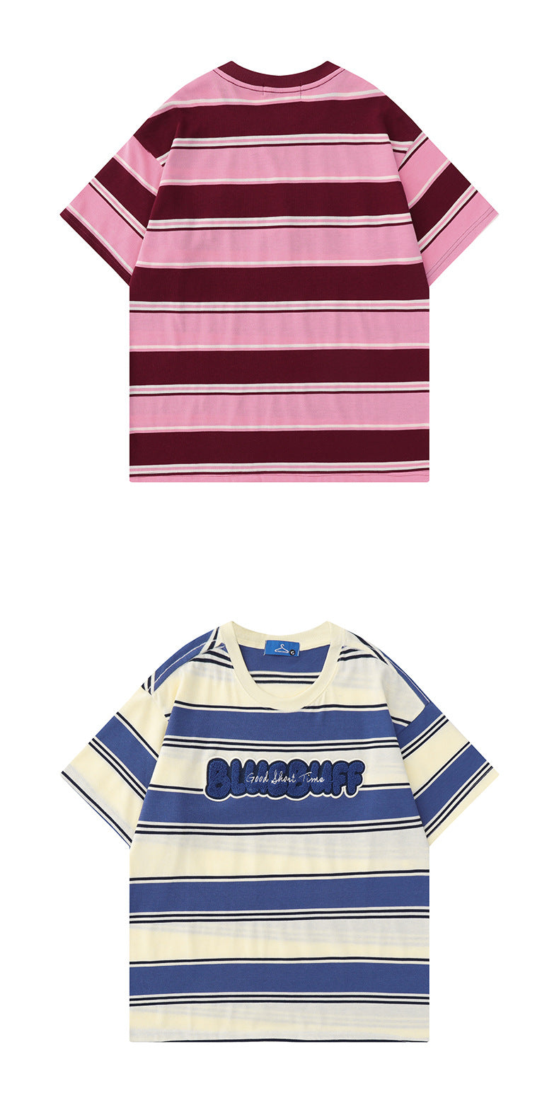 Clothes Striped Short Sleeve Men'S Summer Fashion Cotton T-Shirt Loose Casual Color Contrast For Unisex