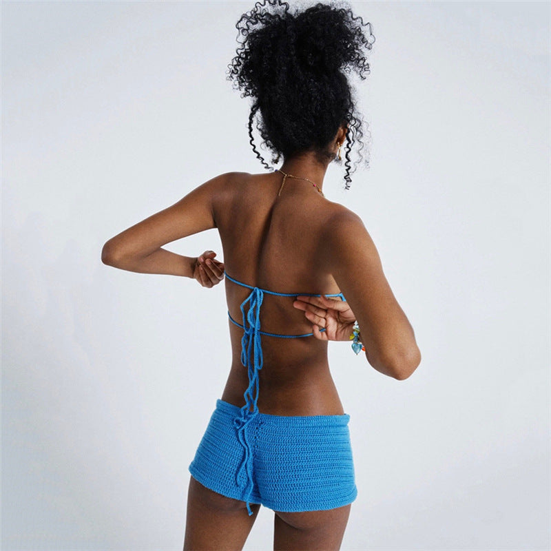 Summer New Women's Fashion Lace-up Chest Wrap Small Vest Slim Top Vest and Short Sets