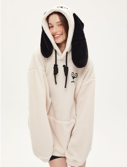 Autumn And Winter Hooded Thick Dog Ears Hoodie Cute Soft Waxy Couple Wear Loose Coat Trend