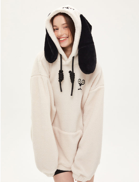 Autumn And Winter Hooded Thick Dog Ears Hoodie Cute Soft Waxy Couple Wear Loose Coat Trend