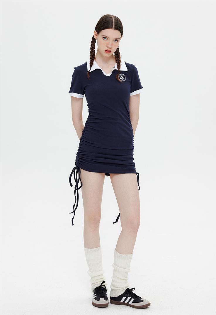 Polo Collar Dress Female Summer Lapel Pure Desire Spice Slim-Fit Wrap Hip Skirt Drawstring Skirt