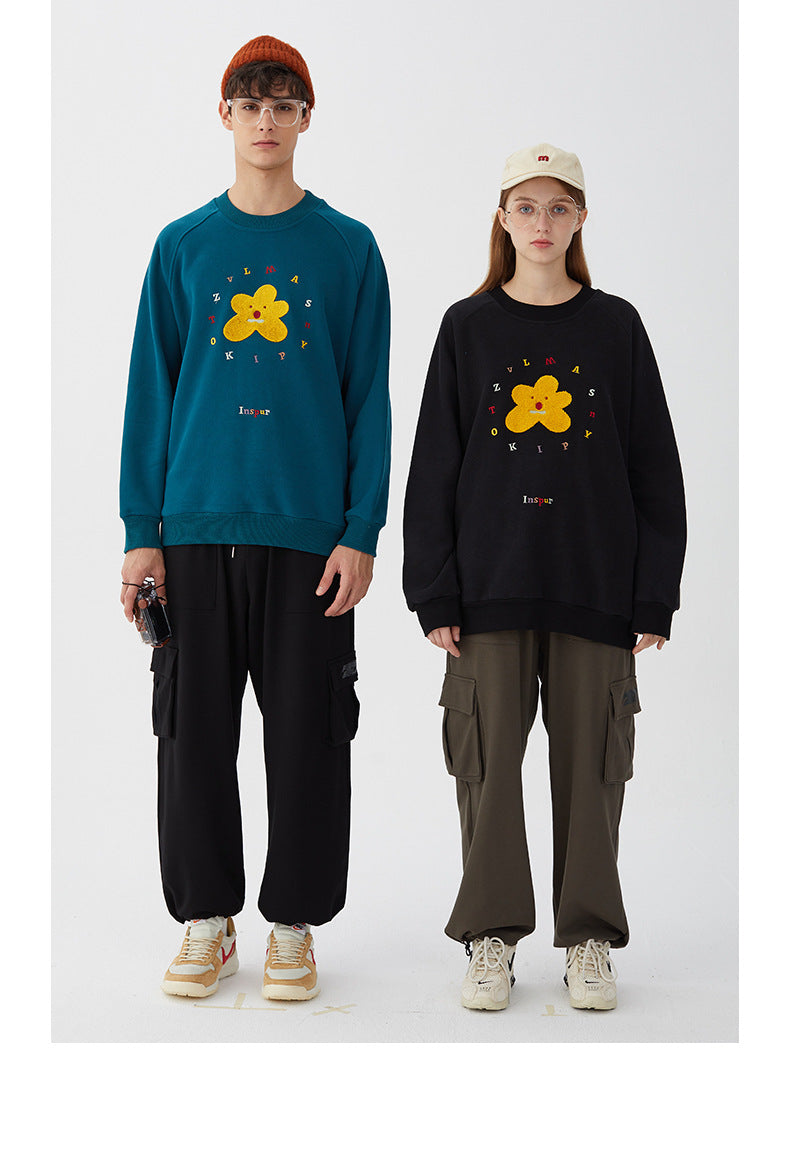 Lovers  Plus Fleece Small Daisy Hoodie Version New Embroidery Tide