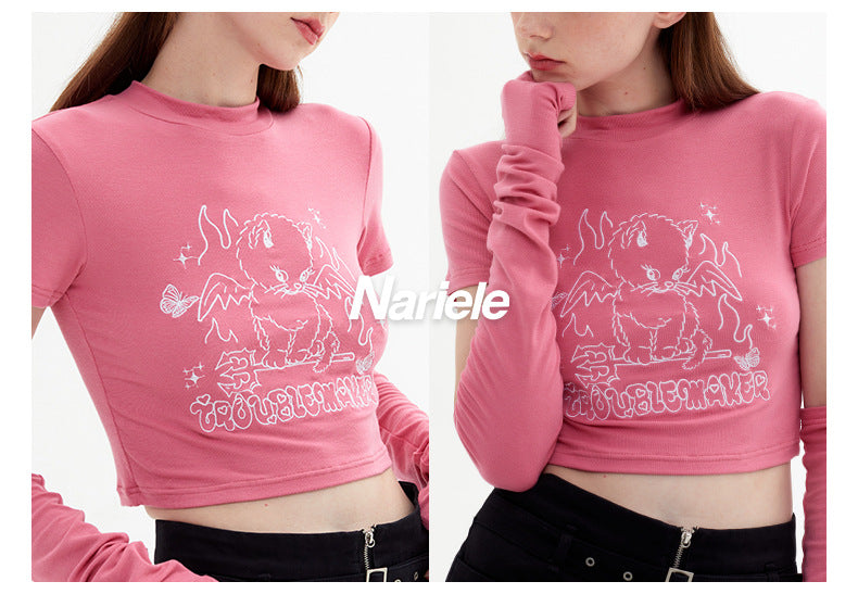 New Design Feeling Sweet Cool Spice Girl Style Short-Sleeved T-Shirt Short Slim-Fit Sleeve Top Girls Summer