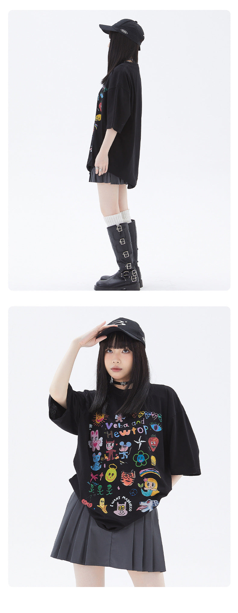 Fun Oil Painting Style Cartoon Printed Short Sleeve T-Shirt Simple Casual Loose Top Summer