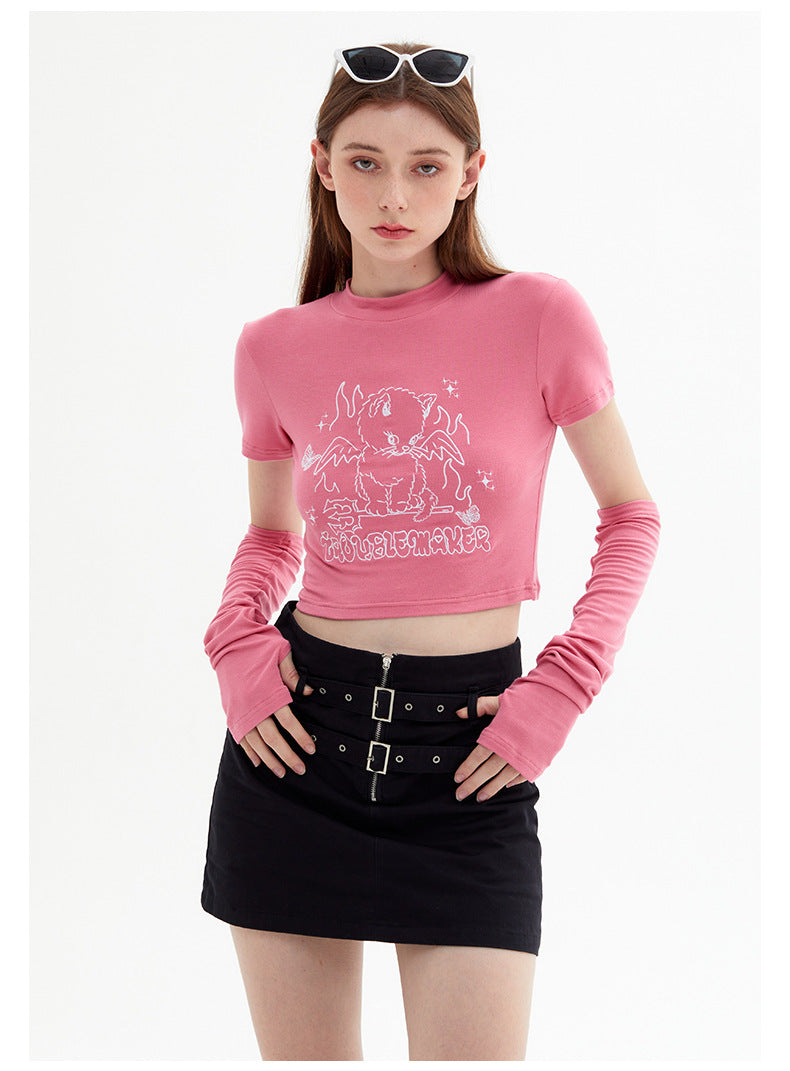 New Design Feeling Sweet Cool Spice Girl Style Short-Sleeved T-Shirt Short Slim-Fit Sleeve Top Girls Summer