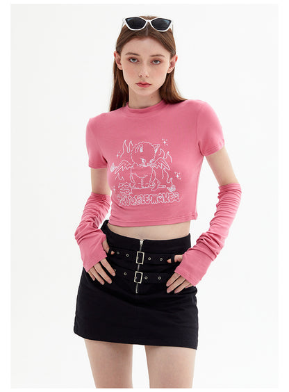 New Design Feeling Sweet Cool Spice Girl Style Short-Sleeved T-Shirt Short Slim-Fit Sleeve Top Girls Summer